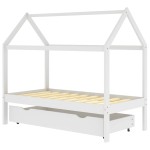 vidaXL Cadru pat de copii cu un sertar, alb, 80x160 cm, lemn masiv pin vidaXL Cadru pat de copii cu un sertar, alb, 80x160 cm, lemn masiv pin