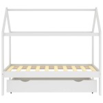 vidaXL Cadru pat de copii cu un sertar, alb, 80x160 cm, lemn masiv pin vidaXL Cadru pat de copii cu un sertar, alb, 80x160 cm, lemn masiv pin