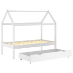 vidaXL Cadru pat de copii cu un sertar, alb, 80x160 cm, lemn masiv pin vidaXL Cadru pat de copii cu un sertar, alb, 80x160 cm, lemn masiv pin