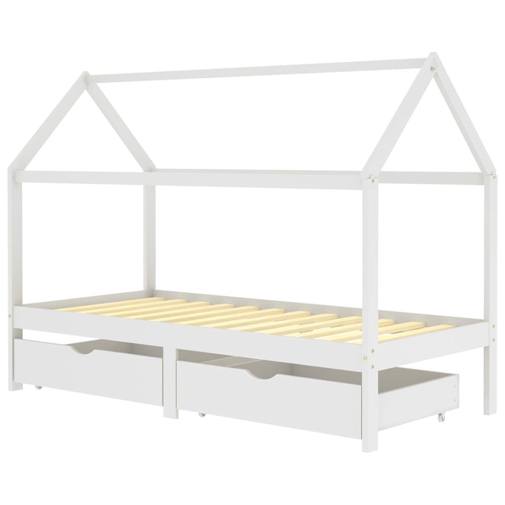 vidaXL Cadru de pat copii cu sertare alb 90 x 200 cm lemn masiv de pin