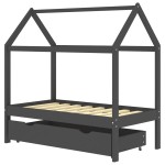 vidaXL Cadru pat copii cu sertar gri închis 70x140 cm lemn masiv pin vidaXL Cadru pat copii cu sertar gri închis 70x140 cm lemn masiv pin