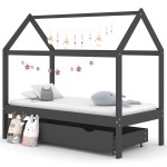 vidaXL Cadru pat copii cu sertar gri închis 80x160 cm lemn masiv pin vidaXL Cadru pat copii cu sertar gri închis 80x160 cm lemn masiv pin