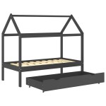 vidaXL Cadru pat copii cu sertar gri închis 80x160 cm lemn masiv pin vidaXL Cadru pat copii cu sertar gri închis 80x160 cm lemn masiv pin