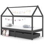 vidaXL Cadru pat copii cu sertare gri închis 90x200 cm lemn masiv pin vidaXL Cadru pat copii cu sertare gri închis 90x200 cm lemn masiv pin