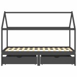 vidaXL Cadru pat copii cu sertare gri închis 90x200 cm lemn masiv pin vidaXL Cadru pat copii cu sertare gri închis 90x200 cm lemn masiv pin