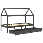 vidaXL Cadru pat copii cu sertare gri închis 90x200 cm lemn masiv pin vidaXL Cadru pat copii cu sertare gri închis 90x200 cm lemn masiv pin