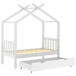 vidaXL Cadru pat de copii cu un sertar, alb, 70x140 cm, lemn masiv pin