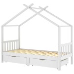 vidaXL Cadru de pat copii, cu sertare, alb, 90x200 cm, lemn masiv pin vidaXL Cadru de pat copii, cu sertare, alb, 90x200 cm, lemn masiv pin