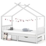 vidaXL Cadru de pat copii, cu sertare, alb, 90x200 cm, lemn masiv pin vidaXL Cadru de pat copii, cu sertare, alb, 90x200 cm, lemn masiv pin