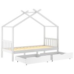 vidaXL Cadru de pat copii, cu sertare, alb, 90x200 cm, lemn masiv pin vidaXL Cadru de pat copii, cu sertare, alb, 90x200 cm, lemn masiv pin