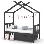 vidaXL Cadru pat copii cu sertar gri închis 70x140 cm lemn masiv pin vidaXL Cadru pat copii cu sertar gri închis 70x140 cm lemn masiv pin