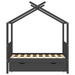 vidaXL Cadru pat copii cu sertar gri închis 70x140 cm lemn masiv pin vidaXL Cadru pat copii cu sertar gri închis 70x140 cm lemn masiv pin