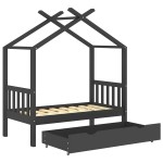 vidaXL Cadru pat copii cu sertar gri închis 70x140 cm lemn masiv pin vidaXL Cadru pat copii cu sertar gri închis 70x140 cm lemn masiv pin