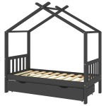 vidaXL Cadru pat copii cu sertar gri închis 80x160 cm lemn masiv pin vidaXL Cadru pat copii cu sertar gri închis 80x160 cm lemn masiv pin