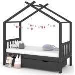 vidaXL Cadru pat copii cu sertar gri închis 80x160 cm lemn masiv pin vidaXL Cadru pat copii cu sertar gri închis 80x160 cm lemn masiv pin