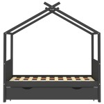 vidaXL Cadru pat copii cu sertar gri închis 80x160 cm lemn masiv pin vidaXL Cadru pat copii cu sertar gri închis 80x160 cm lemn masiv pin