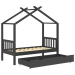 vidaXL Cadru pat copii cu sertar gri închis 80x160 cm lemn masiv pin vidaXL Cadru pat copii cu sertar gri închis 80x160 cm lemn masiv pin