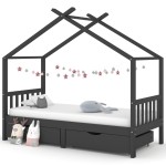 vidaXL Cadru pat copii cu sertare gri închis 90x200 cm lemn masiv pin vidaXL Cadru pat copii cu sertare gri închis 90x200 cm lemn masiv pin