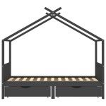 vidaXL Cadru pat copii cu sertare gri închis 90x200 cm lemn masiv pin vidaXL Cadru pat copii cu sertare gri închis 90x200 cm lemn masiv pin
