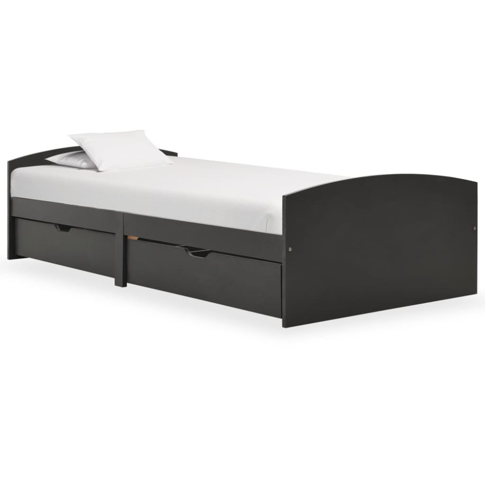 vidaXL Cadru de pat cu 2 sertare, gri, 90 x 200 cm, lemn masiv de pin