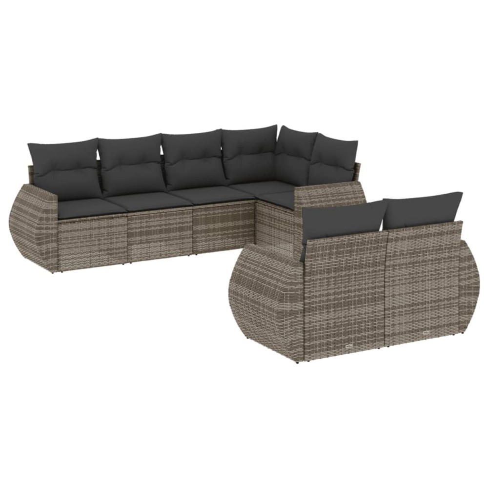 vidaXL Set canapele de grădină, 7 piese, cu perne, gri, poliratan