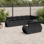 vidaXL Set mobilier de grădină cu perne, 8 piese, negru, poliratan vidaXL Set mobilier de grădină cu perne, 8 piese, negru, poliratan