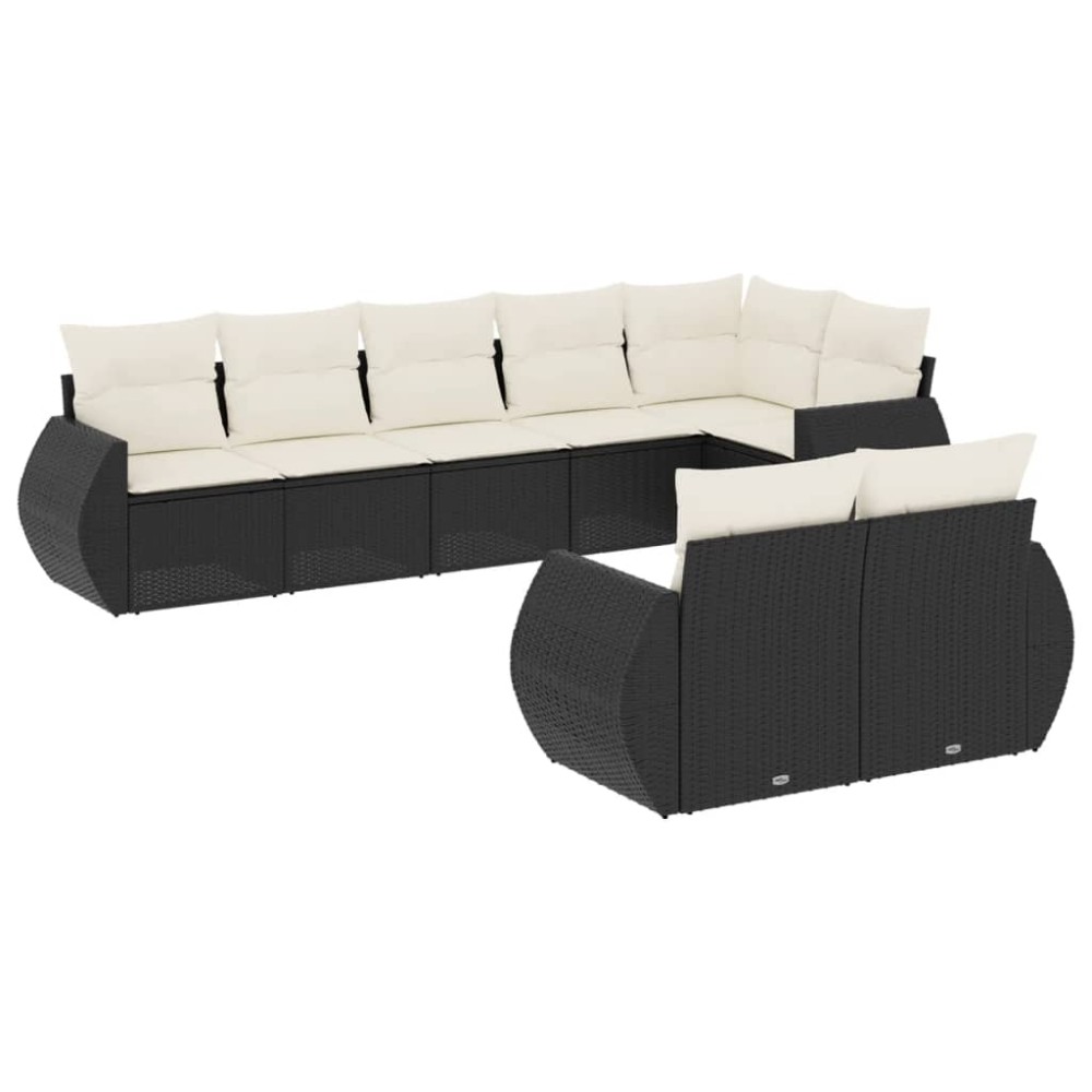 vidaXL Set mobilier de grădină cu perne, 8 piese, negru, poliratan