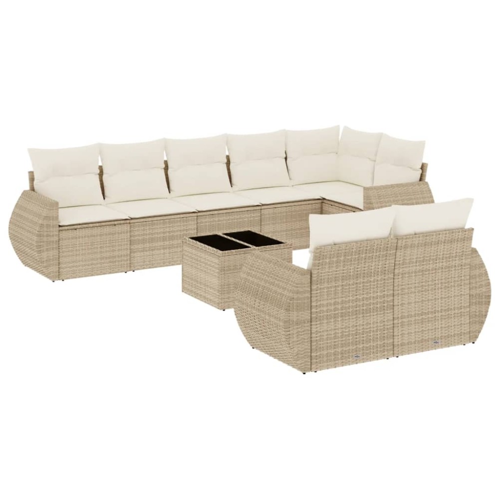 vidaXL Set canapele de grădină, 9 piese, cu perne, bej, poliratan