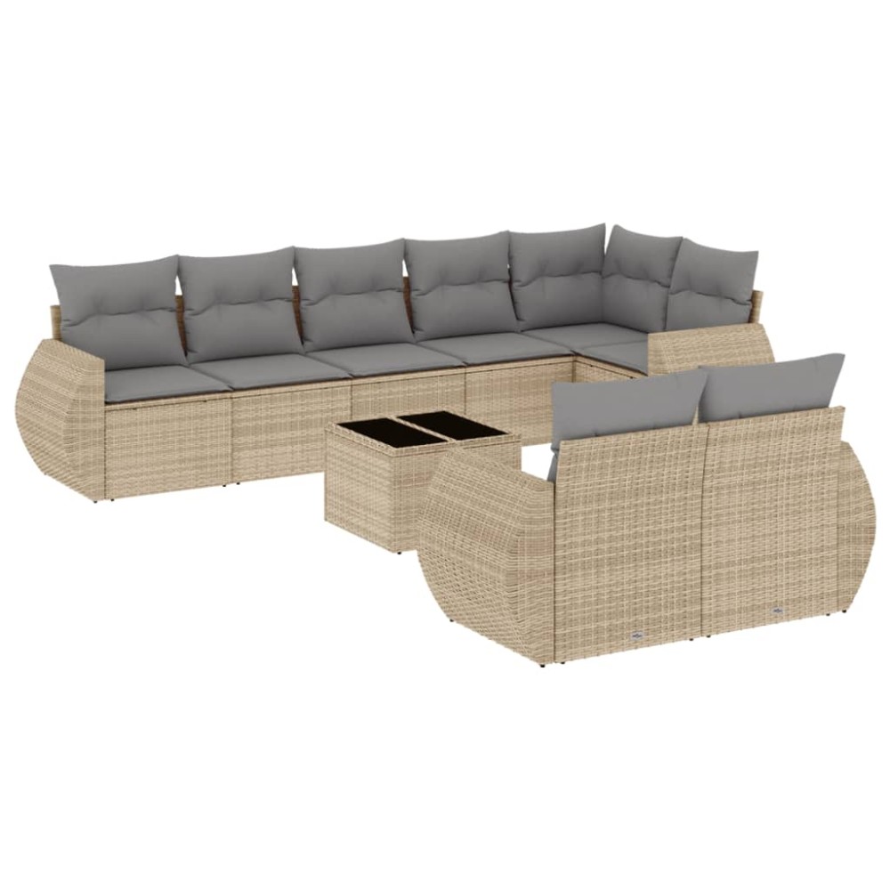 vidaXL Set canapele de grădină, 9 piese, cu perne, bej, poliratan
