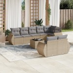 vidaXL Set canapele de grădină, 9 piese, cu perne, bej, poliratan vidaXL Set canapele de grădină, 9 piese, cu perne, bej, poliratan