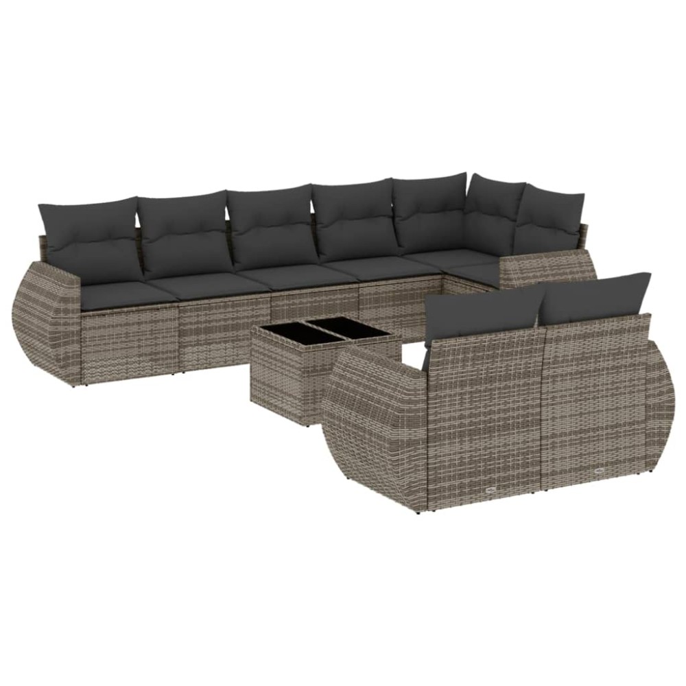 vidaXL Set canapele de grădină, 9 piese, cu perne, gri, poliratan