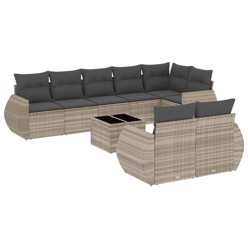 vidaXL Set canapele de grădină cu perne, 9 piese gri deschis poliratan