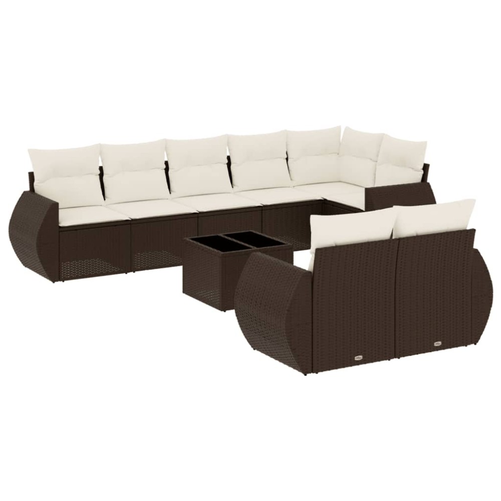 vidaXL Set canapele de grădină cu perne, 9 piese, maro, poliratan