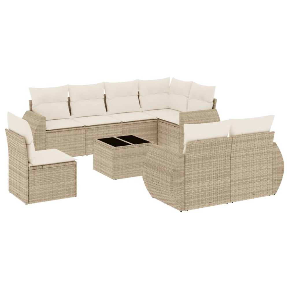 vidaXL Set canapele de grădină, 9 piese, cu perne, bej, poliratan