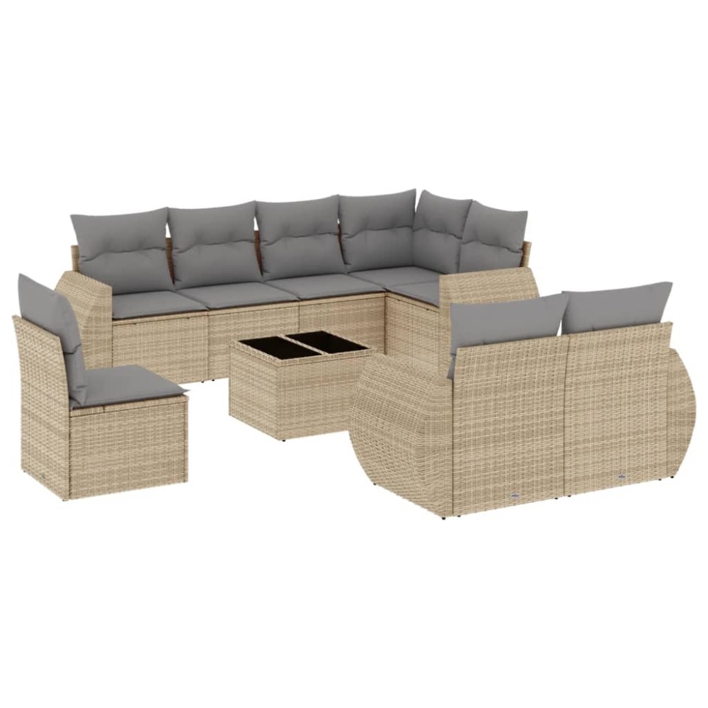 vidaXL Set canapele de grădină, 9 piese, cu perne, bej, poliratan