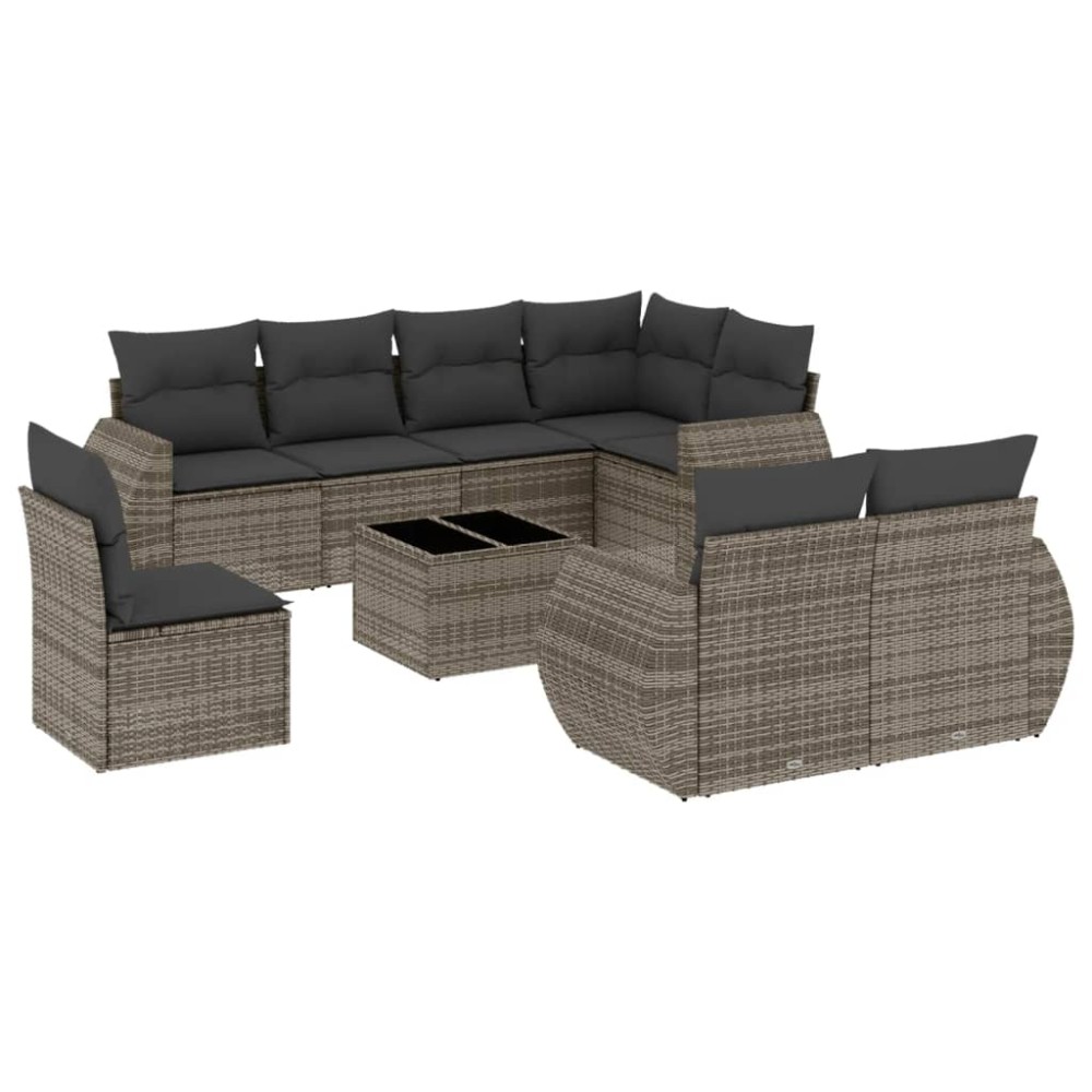 vidaXL Set canapele de grădină, 9 piese, cu perne, gri, poliratan