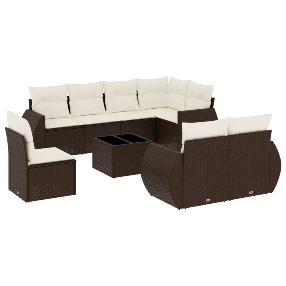 vidaXL Set canapele de grădină cu perne, 9 piese, maro, poliratan