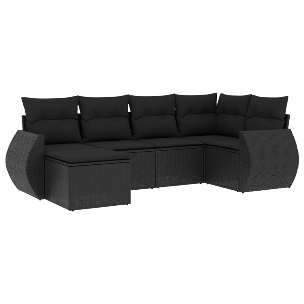 vidaXL Set mobilier de grădină cu perne, 6 piese, negru, poliratan