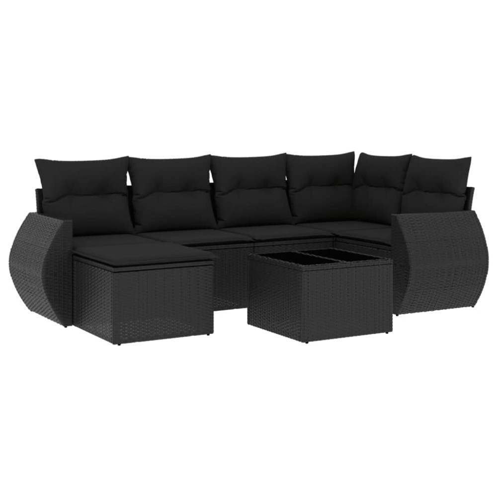 vidaXL Set canapele de grădină cu perne, 7 piese, negru, poliratan