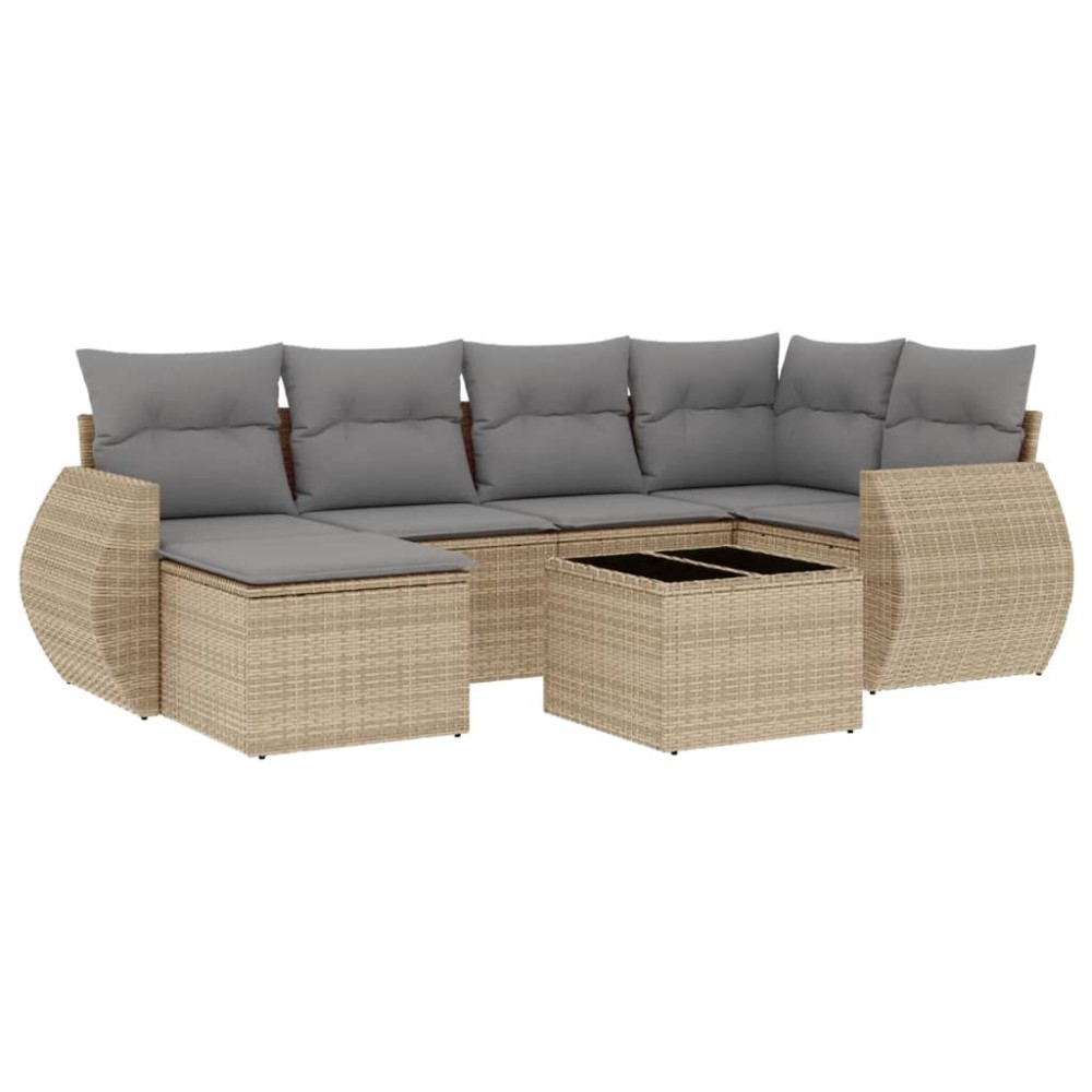 vidaXL Set canapele de grădină, 7 piese, cu perne, bej, poliratan