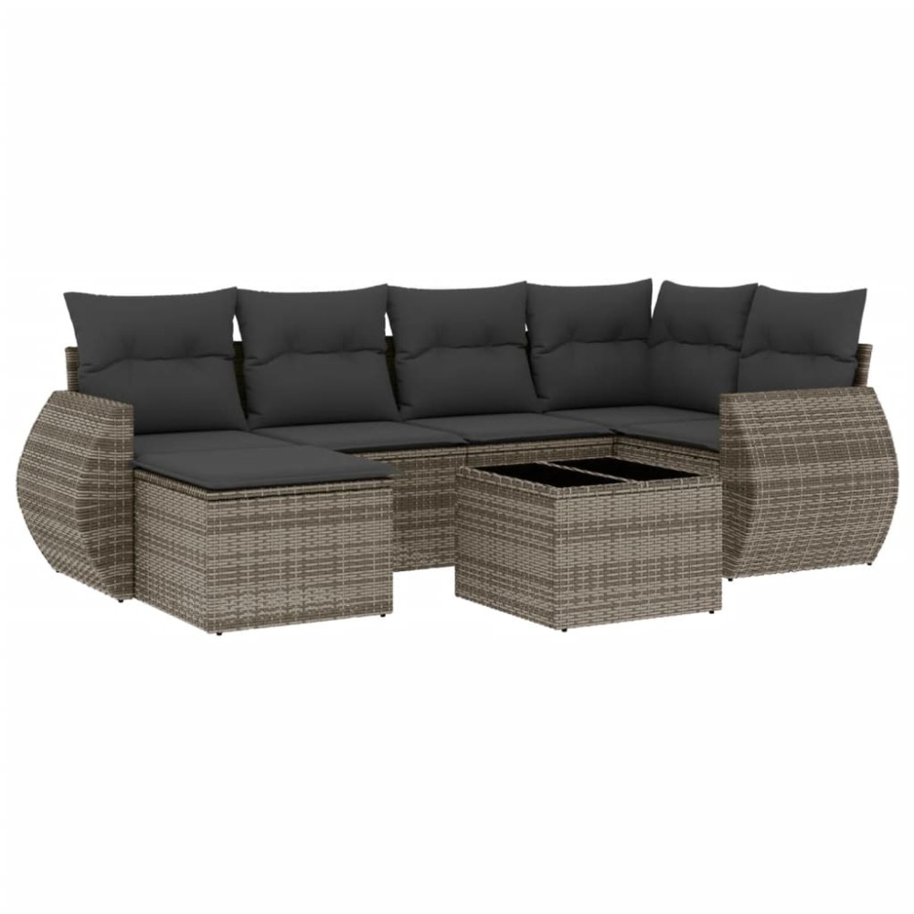 vidaXL Set canapele de grădină, 7 piese, cu perne, gri, poliratan
