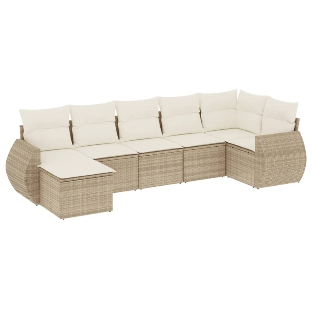vidaXL Set canapele de grădină, 7 piese, cu perne, bej, poliratan