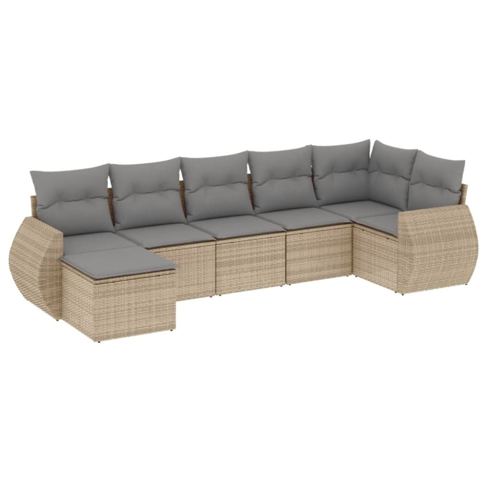 vidaXL Set canapele de grădină, 7 piese, cu perne, bej, poliratan