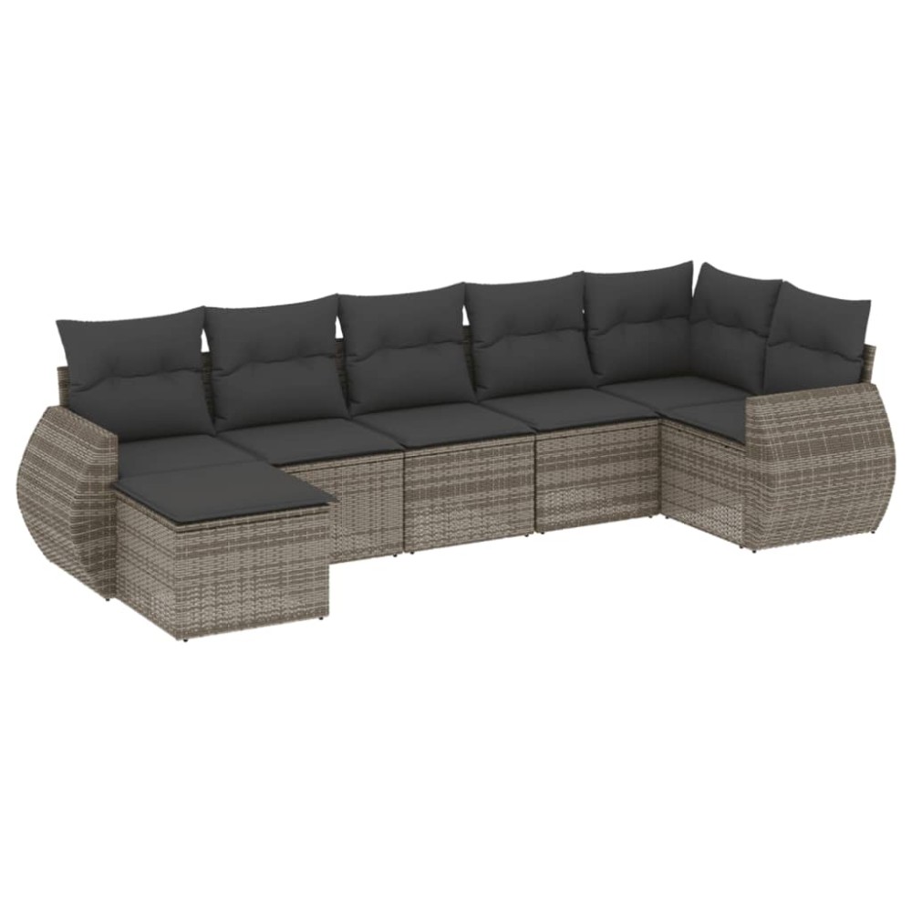 vidaXL Set canapele de grădină, 7 piese, cu perne, gri, poliratan