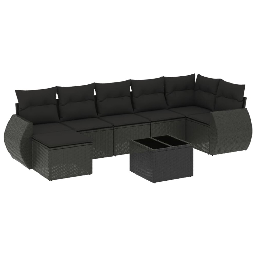 vidaXL Set mobilier de grădină cu perne, 8 piese, negru, poliratan