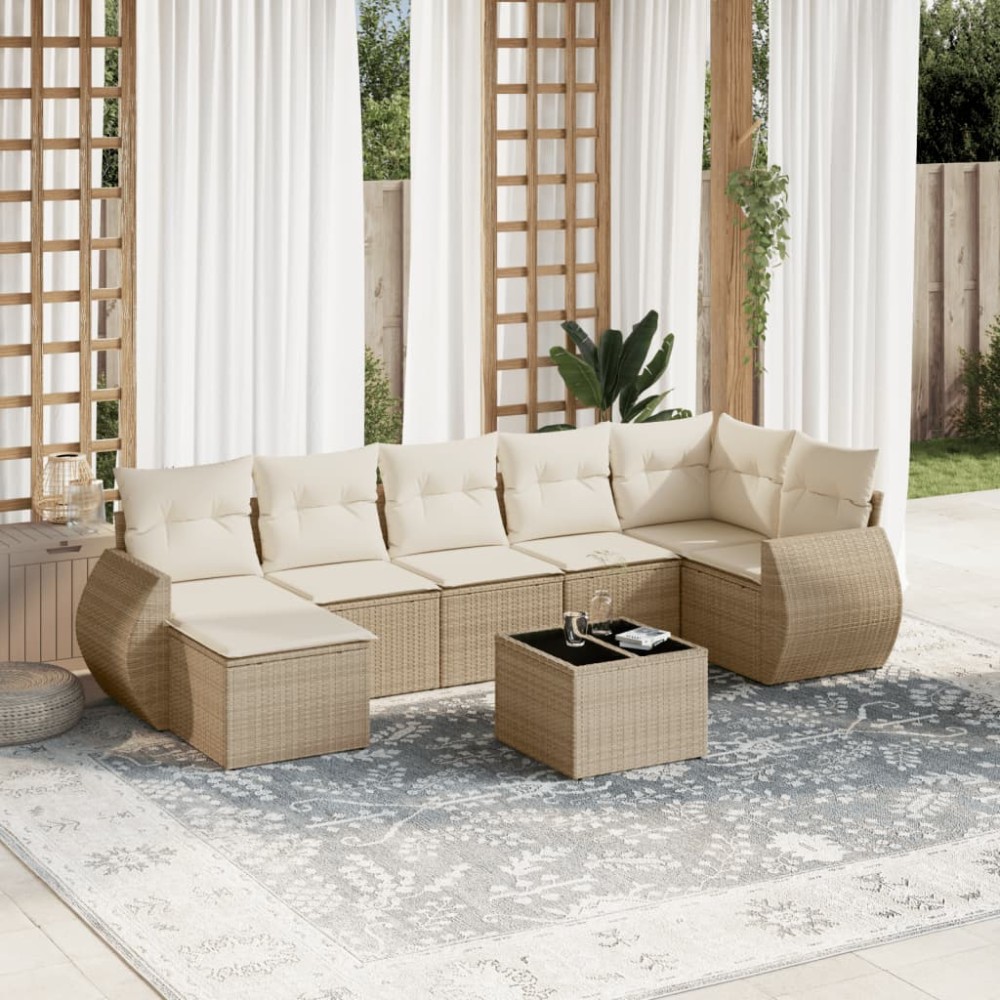 vidaXL Set canapele de grădină, 8 piese, cu perne, bej, poliratan