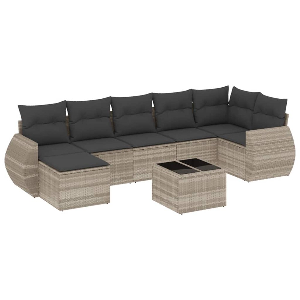 vidaXL Set mobilier de grădină cu perne, 8 piese gri deschis poliratan