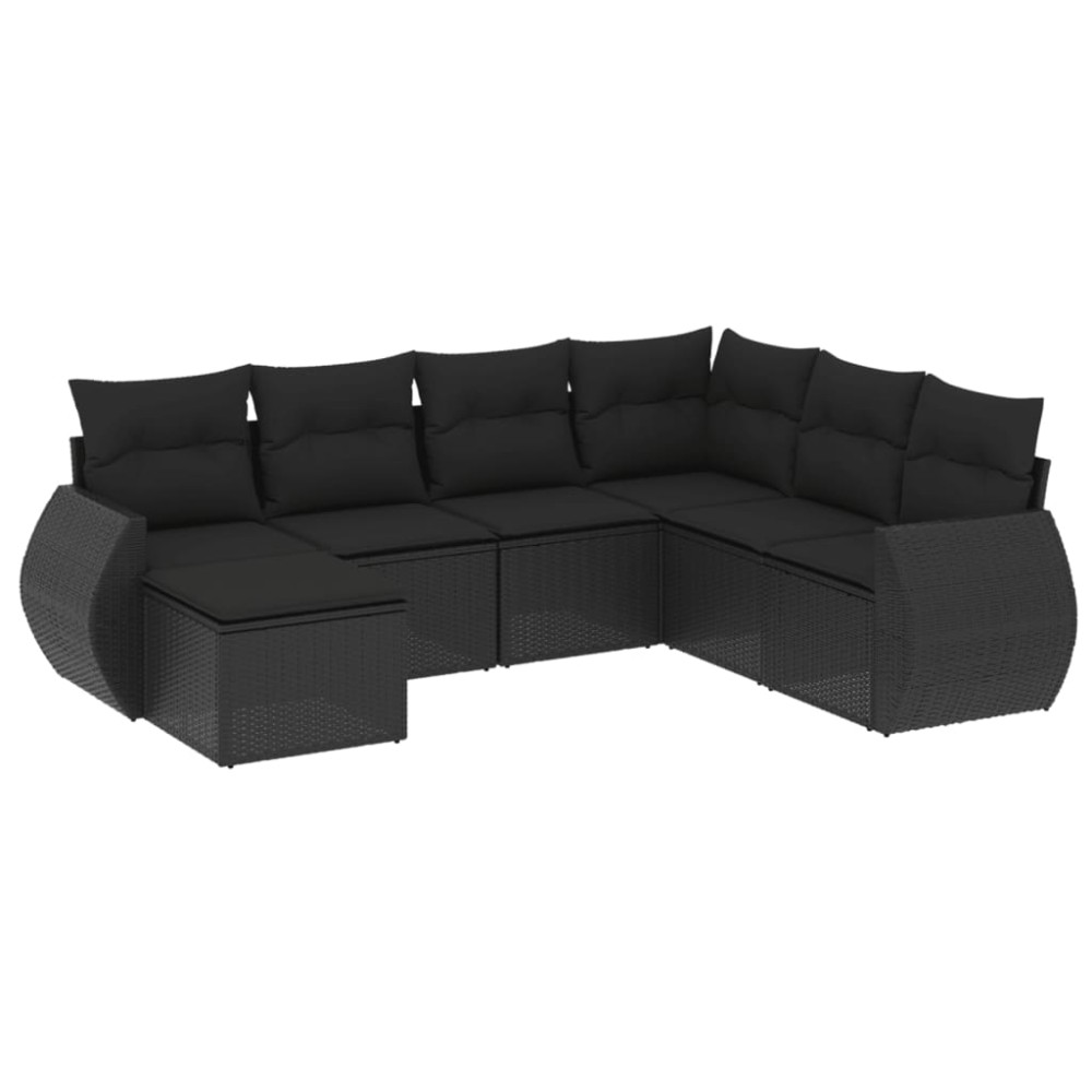 vidaXL Set canapele de grădină cu perne, 7 piese, negru, poliratan