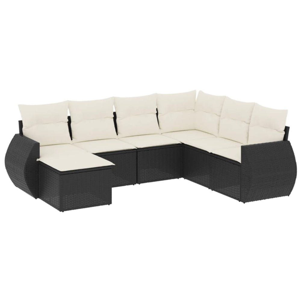 vidaXL Set canapele de grădină cu perne, 7 piese, negru, poliratan