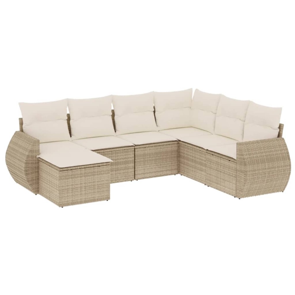 vidaXL Set canapele de grădină, 7 piese, cu perne, bej, poliratan